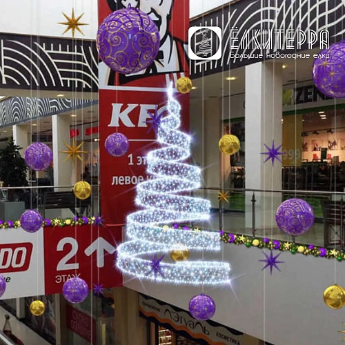 Подвесная ель Спираль световая для  новогоднего украшения , высота 1,5 м